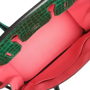 HERMÈS Pre-owned Hermes "Patchwork" Birkin 30 Vert Titien, Vert Fonce, Malachite, Emeraude Chevre Mysore, Clemence, Shiny Porosus Crocodile, Epsom, Swift, Box Palladium Hardware | Thumbnail 8 HERMÈS Pre-owned Hermes "Patchwork" Birkin 30 Vert Titien, Vert Fonce, Malachite, Emeraude Chevre Mysore, Clemence, Shiny Porosus Crocodile, Epsom, Swift, Box Palladium Hardware | Thumbnail 8