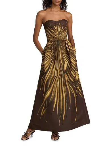 Oscar de la Renta Women's Palm Faille Sleeveless Bustier Gown - Brown | Thumbnail 2 Oscar de la Renta Women's Palm Faille Sleeveless Bustier Gown - Brown | Thumbnail 2