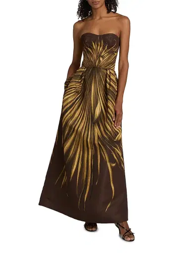 Oscar de la Renta Women's Palm Faille Sleeveless Bustier Gown - Brown | Thumbnail 3 Oscar de la Renta Women's Palm Faille Sleeveless Bustier Gown - Brown | Thumbnail 3