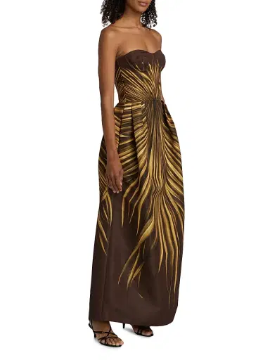 Oscar de la Renta Women's Palm Faille Sleeveless Bustier Gown - Brown | Thumbnail 4 Oscar de la Renta Women's Palm Faille Sleeveless Bustier Gown - Brown | Thumbnail 4