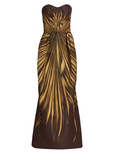 Oscar de la Renta Women's Palm Faille Sleeveless Bustier Gown - Brown | Thumbnail 1 Oscar de la Renta Women's Palm Faille Sleeveless Bustier Gown - Brown | Thumbnail 1