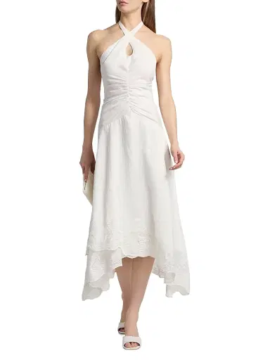 AMUR Women's Romee Embroidered Halter Maxi Dress - Seed Pearl | Thumbnail 2 AMUR Women's Romee Embroidered Halter Maxi Dress - Seed Pearl | Thumbnail 2