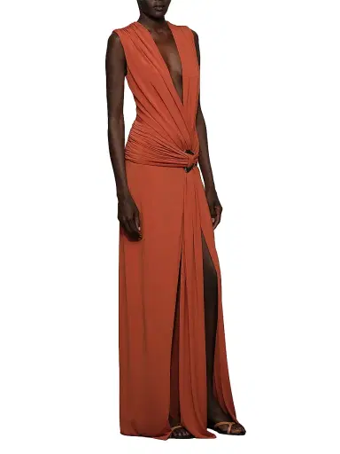 Et Ochs Women's Jil Draped Plunge-Neck Gown - Terracotta | Thumbnail 3 Et Ochs Women's Jil Draped Plunge-Neck Gown - Terracotta | Thumbnail 3