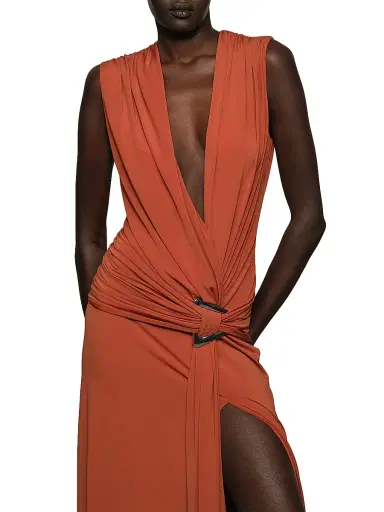 Et Ochs Women's Jil Draped Plunge-Neck Gown - Terracotta | Thumbnail 5 Et Ochs Women's Jil Draped Plunge-Neck Gown - Terracotta | Thumbnail 5