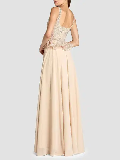 Mac Duggal Women's Petite Chiffon Embroidered Peplum Gown - Champagne - Size Petite 12 | Thumbnail 2 Mac Duggal Women's Petite Chiffon Embroidered Peplum Gown - Champagne - Size Petite 12 | Thumbnail 2