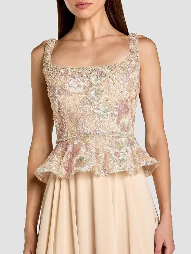 Mac Duggal Women's Petite Chiffon Embroidered Peplum Gown - Champagne - Size Petite 12 | Thumbnail 3 Mac Duggal Women's Petite Chiffon Embroidered Peplum Gown - Champagne - Size Petite 12 | Thumbnail 3