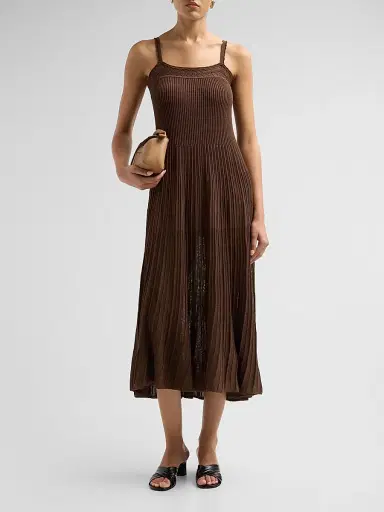 ba & sh Women's Noto Pointelle-Knit A-Line Knee-Length Dress - Cafe | Thumbnail 2 ba & sh Women's Noto Pointelle-Knit A-Line Knee-Length Dress - Cafe | Thumbnail 2