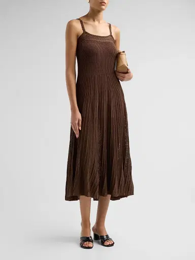 ba & sh Women's Noto Pointelle-Knit A-Line Knee-Length Dress - Cafe | Thumbnail 4 ba & sh Women's Noto Pointelle-Knit A-Line Knee-Length Dress - Cafe | Thumbnail 4