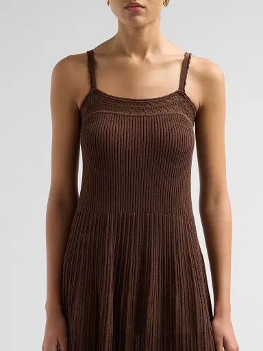 ba & sh Women's Noto Pointelle-Knit A-Line Knee-Length Dress - Cafe | Thumbnail 5 ba & sh Women's Noto Pointelle-Knit A-Line Knee-Length Dress - Cafe | Thumbnail 5