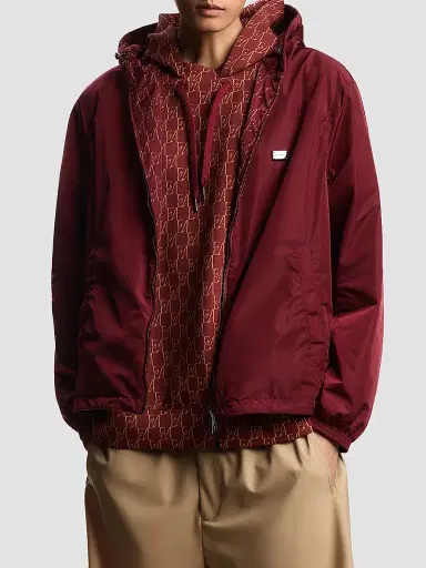Emporio Armani Men's Reversible Nylon Full-Zip Hooded Jacket - Allover Print Merlot - Size 48 | Thumbnail 3 Emporio Armani Men's Reversible Nylon Full-Zip Hooded Jacket - Allover Print Merlot - Size 48 | Thumbnail 3