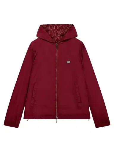Emporio Armani Men's Reversible Nylon Full-Zip Hooded Jacket - Allover Print Merlot - Size 48 | Thumbnail 1 Emporio Armani Men's Reversible Nylon Full-Zip Hooded Jacket - Allover Print Merlot - Size 48 | Thumbnail 1
