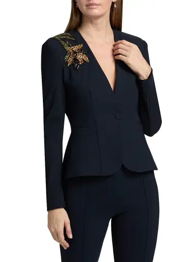 Chiara Boni La Petite Robe Women's Momby Embellished Collarless Blazer - Dark Midnight - Size 14 | Thumbnail 3 Chiara Boni La Petite Robe Women's Momby Embellished Collarless Blazer - Dark Midnight - Size 14 | Thumbnail 3