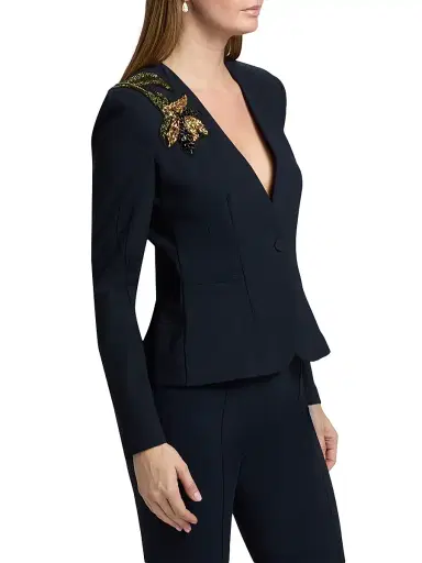 Chiara Boni La Petite Robe Women's Momby Embellished Collarless Blazer - Dark Midnight - Size 14 | Thumbnail 4 Chiara Boni La Petite Robe Women's Momby Embellished Collarless Blazer - Dark Midnight - Size 14 | Thumbnail 4