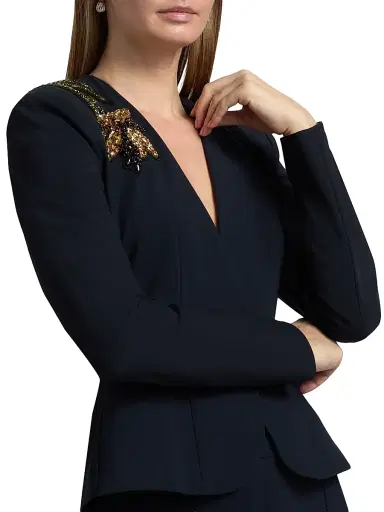 Chiara Boni La Petite Robe Women's Momby Embellished Collarless Blazer - Dark Midnight - Size 14 | Thumbnail 6 Chiara Boni La Petite Robe Women's Momby Embellished Collarless Blazer - Dark Midnight - Size 14 | Thumbnail 6