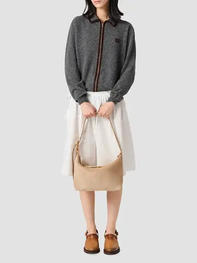 Miu Miu Women's Spirit Suede Shoulder Bag - Beige Khaki | Thumbnail 2 Miu Miu Women's Spirit Suede Shoulder Bag - Beige Khaki | Thumbnail 2