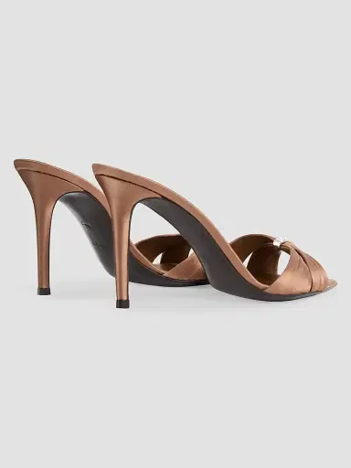 Giuseppe Zanotti Women's Intrigo 90MM Silk Stiletto Mules - Chocolate | Thumbnail 3 Giuseppe Zanotti Women's Intrigo 90MM Silk Stiletto Mules - Chocolate | Thumbnail 3