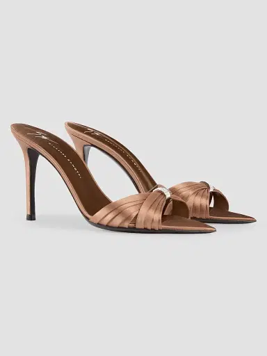 Giuseppe Zanotti Women's Intrigo 90MM Silk Stiletto Mules - Chocolate | Thumbnail 4 Giuseppe Zanotti Women's Intrigo 90MM Silk Stiletto Mules - Chocolate | Thumbnail 4