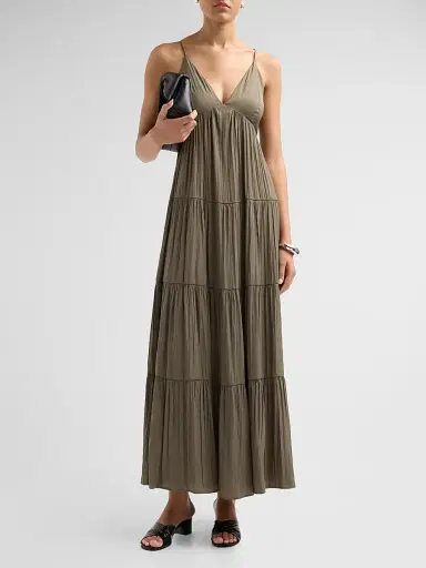 L'Agence Women's Lua Tiered Satin Maxi Dress - Smokey Olive - Size XL | Thumbnail 2 L'Agence Women's Lua Tiered Satin Maxi Dress - Smokey Olive - Size XL | Thumbnail 2