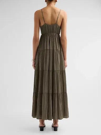 L'Agence Women's Lua Tiered Satin Maxi Dress - Smokey Olive - Size XL | Thumbnail 3 L'Agence Women's Lua Tiered Satin Maxi Dress - Smokey Olive - Size XL | Thumbnail 3