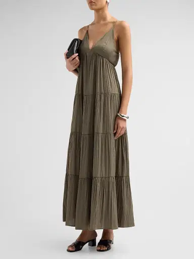 L'Agence Women's Lua Tiered Satin Maxi Dress - Smokey Olive - Size XL | Thumbnail 4 L'Agence Women's Lua Tiered Satin Maxi Dress - Smokey Olive - Size XL | Thumbnail 4