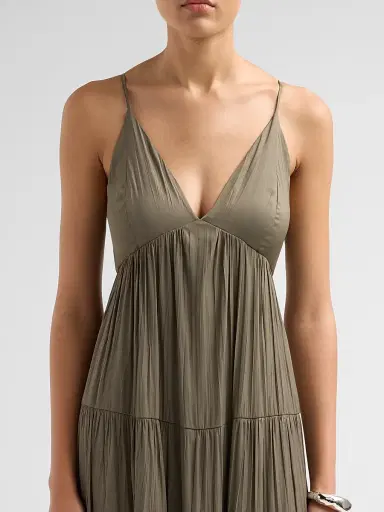 L'Agence Women's Lua Tiered Satin Maxi Dress - Smokey Olive - Size XL | Thumbnail 5 L'Agence Women's Lua Tiered Satin Maxi Dress - Smokey Olive - Size XL | Thumbnail 5