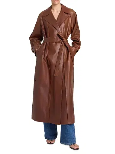 TWP Women's Unfinished Business Leather Trench Coat - Cigar | Thumbnail 2 TWP Women's Unfinished Business Leather Trench Coat - Cigar | Thumbnail 2