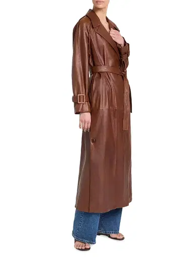 TWP Women's Unfinished Business Leather Trench Coat - Cigar | Thumbnail 3 TWP Women's Unfinished Business Leather Trench Coat - Cigar | Thumbnail 3
