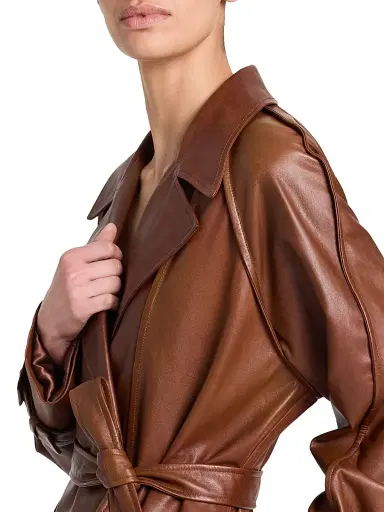 TWP Women's Unfinished Business Leather Trench Coat - Cigar | Thumbnail 5 TWP Women's Unfinished Business Leather Trench Coat - Cigar | Thumbnail 5