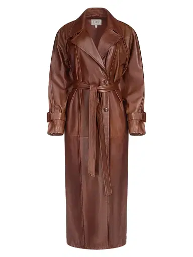 TWP Women's Unfinished Business Leather Trench Coat - Cigar | Thumbnail 1 TWP Women's Unfinished Business Leather Trench Coat - Cigar | Thumbnail 1