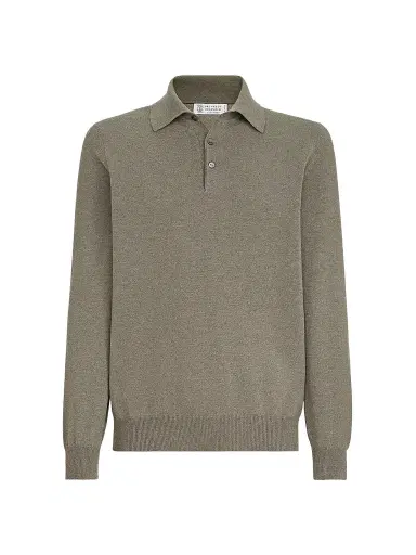 Brunello Cucinelli Men's Cashmere Knit Polo Shirt - Military | Thumbnail 1 Brunello Cucinelli Men's Cashmere Knit Polo Shirt - Military | Thumbnail 1
