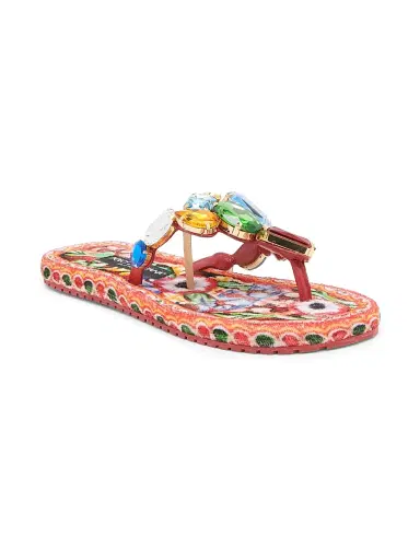 Dolce & Gabbana Women's Carretto Embellished Leather Thong Sandals - Carretto | Thumbnail 2 Dolce & Gabbana Women's Carretto Embellished Leather Thong Sandals - Carretto | Thumbnail 2