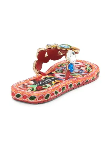 Dolce & Gabbana Women's Carretto Embellished Leather Thong Sandals - Carretto | Thumbnail 3 Dolce & Gabbana Women's Carretto Embellished Leather Thong Sandals - Carretto | Thumbnail 3