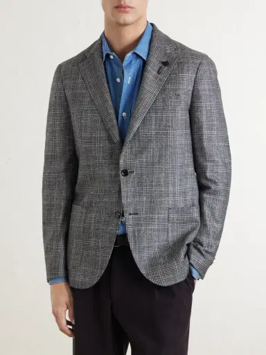 Lardini Prince Of Wales Checked Wool, Silk and Cashmere-Blend Blazer - Men | Thumbnail 3 Lardini Prince Of Wales Checked Wool, Silk and Cashmere-Blend Blazer - Men | Thumbnail 3
