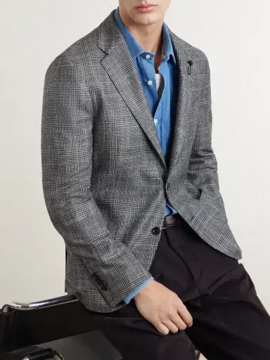 Lardini Prince Of Wales Checked Wool, Silk and Cashmere-Blend Blazer - Men | Thumbnail 5 Lardini Prince Of Wales Checked Wool, Silk and Cashmere-Blend Blazer - Men | Thumbnail 5