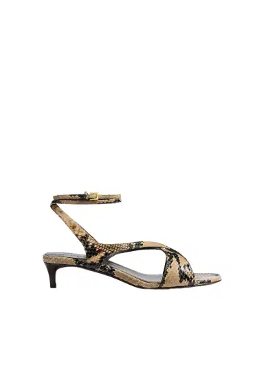 Khaite Liria Kitten Heel Sandal In Python-Embossed Taupe | Thumbnail 1 Khaite Liria Kitten Heel Sandal In Python-Embossed Taupe | Thumbnail 1
