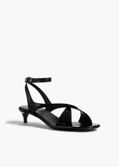 Khaite Liria Kitten Heel Sandal In Black Glazed Leather | Thumbnail 2 Khaite Liria Kitten Heel Sandal In Black Glazed Leather | Thumbnail 2