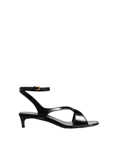 Khaite Liria Kitten Heel Sandal In Black Glazed Leather | Thumbnail 1 Khaite Liria Kitten Heel Sandal In Black Glazed Leather | Thumbnail 1