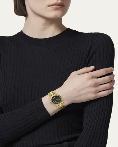 Versace 30mm Greca Time Watch with Bracelet Strap, Gold/Black | Thumbnail 2 Versace 30mm Greca Time Watch with Bracelet Strap, Gold/Black | Thumbnail 2
