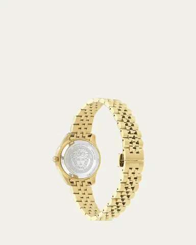 Versace 30mm Greca Time Watch with Bracelet Strap, Gold/Black | Thumbnail 4 Versace 30mm Greca Time Watch with Bracelet Strap, Gold/Black | Thumbnail 4