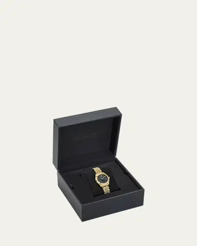 Versace 30mm Greca Time Watch with Bracelet Strap, Gold/Black | Thumbnail 5 Versace 30mm Greca Time Watch with Bracelet Strap, Gold/Black | Thumbnail 5