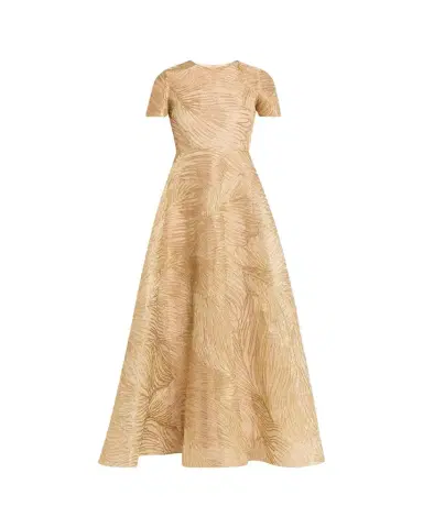 Naeem Khan Metallic Raffia Embroidered Short-Sleeve Gown | Thumbnail 1 Naeem Khan Metallic Raffia Embroidered Short-Sleeve Gown | Thumbnail 1