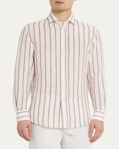 Brunello Cucinelli en's Wide Stripe Cotton Sport Shirt | Thumbnail 4 Brunello Cucinelli en's Wide Stripe Cotton Sport Shirt | Thumbnail 4