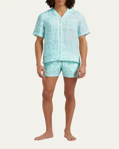 Vilebrequin Men's Seashells Linen Short-Sleeve Shirt | Thumbnail 2 Vilebrequin Men's Seashells Linen Short-Sleeve Shirt | Thumbnail 2