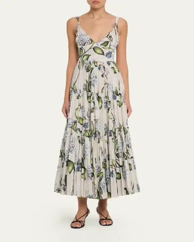 Oscar de la Renta Sleeveless Porcelain Flower Voile Midi Day Dress | Thumbnail 2 Oscar de la Renta Sleeveless Porcelain Flower Voile Midi Day Dress | Thumbnail 2