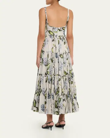 Oscar de la Renta Sleeveless Porcelain Flower Voile Midi Day Dress | Thumbnail 3 Oscar de la Renta Sleeveless Porcelain Flower Voile Midi Day Dress | Thumbnail 3
