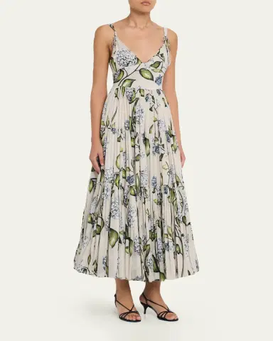 Oscar de la Renta Sleeveless Porcelain Flower Voile Midi Day Dress | Thumbnail 4 Oscar de la Renta Sleeveless Porcelain Flower Voile Midi Day Dress | Thumbnail 4