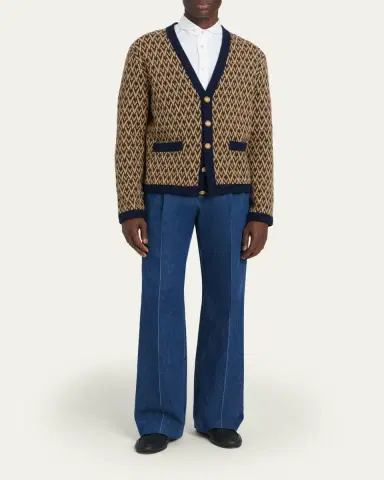 Valentino Garavani Men's Jacquard-Knit Wool Cardigan | Thumbnail 2 Valentino Garavani Men's Jacquard-Knit Wool Cardigan | Thumbnail 2