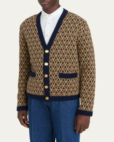 Valentino Garavani Men's Jacquard-Knit Wool Cardigan | Thumbnail 4 Valentino Garavani Men's Jacquard-Knit Wool Cardigan | Thumbnail 4