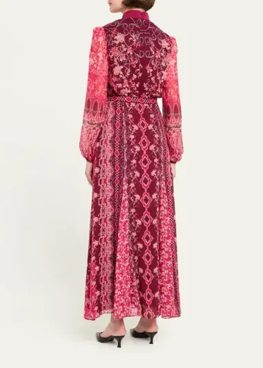 Saloni Jacqui-B Belted Floral Silk Midi Dress | Thumbnail 3 Saloni Jacqui-B Belted Floral Silk Midi Dress | Thumbnail 3