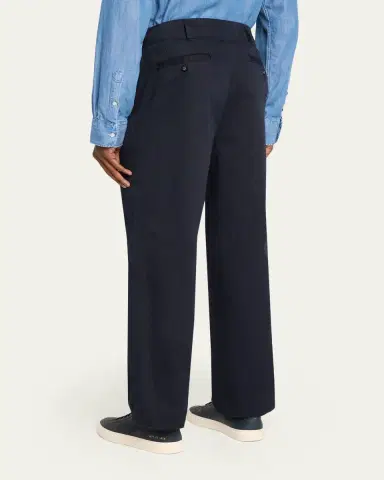 OFFICINE GÉNÉRALE Men's Cotton Twill Wide-Leg Pleated Trousers | Thumbnail 3 OFFICINE GÉNÉRALE Men's Cotton Twill Wide-Leg Pleated Trousers | Thumbnail 3